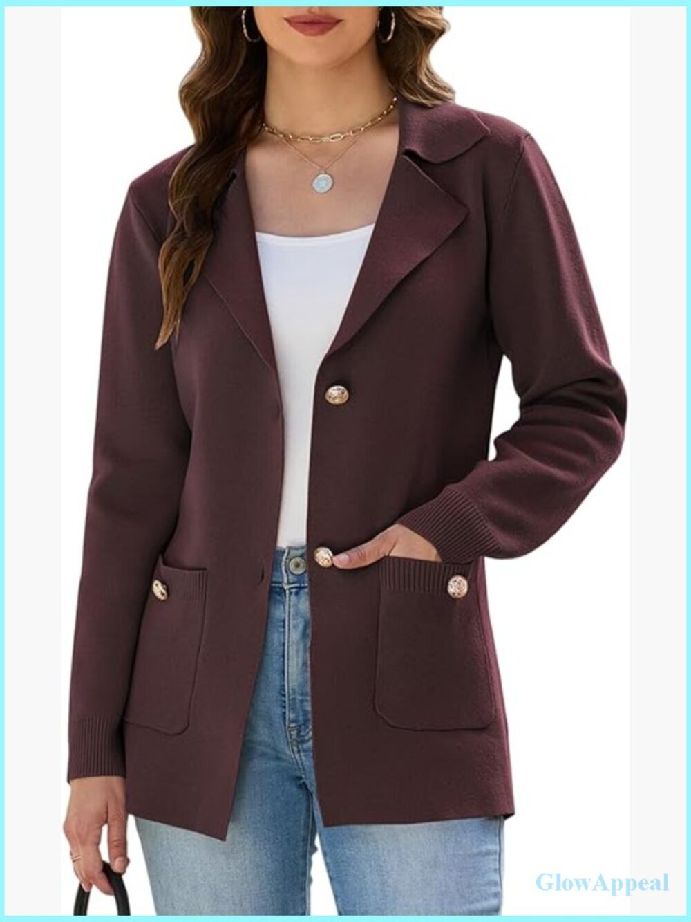 Lightweight Rayon Blazer Cardigan Button Front Pockets Business Casual